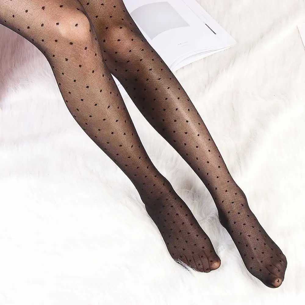 Sexy Women Love Dot Embroidery Silk Stocking Thin Vintage Faux Tattoo Thigh Sheer Pantyhose Female Elastic Hosiery Girls Tights