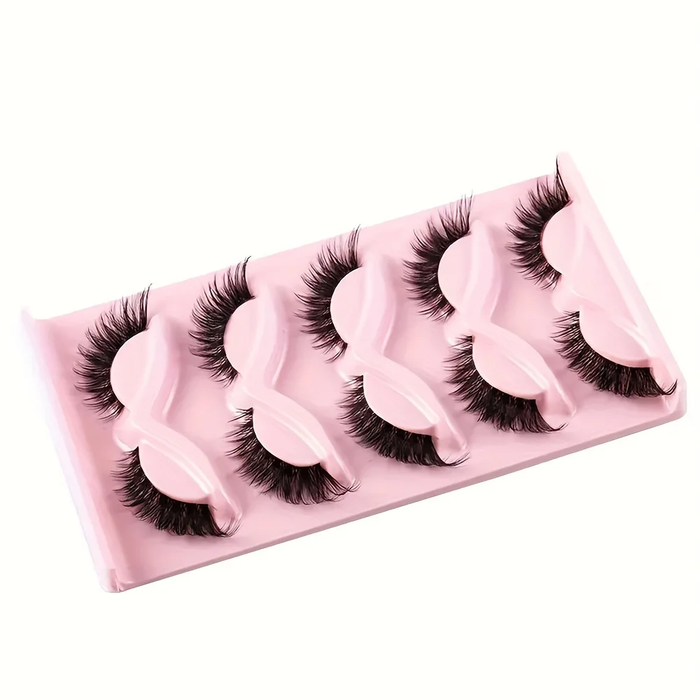 5 Pairs Cat Eye False Eyelashes - Hypoallergenic, Natural Long Manga Lashes With Winged Ends For Extended Eye Look