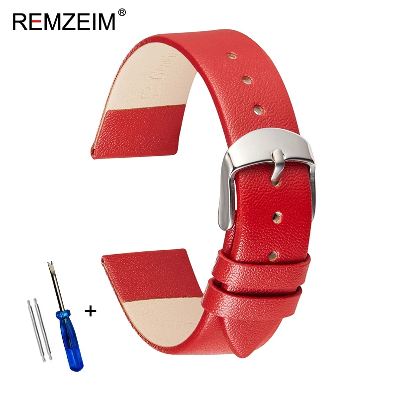 Ultra-thin Soft Genuine Leather Watch Strap Wrist Strap 14mm 16mm 18mm 20mm 22mm White Black Pink Brown Leather Watchband