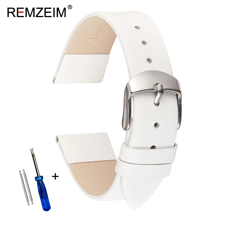 Ultra-thin Soft Genuine Leather Watch Strap Wrist Strap 14mm 16mm 18mm 20mm 22mm White Black Pink Brown Leather Watchband