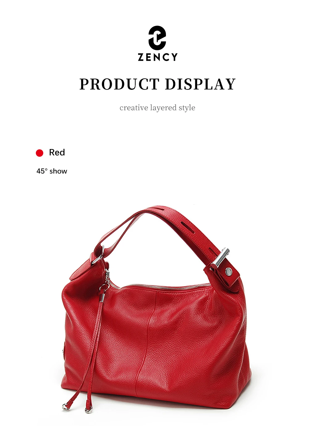 Zency 100% Genuine Leather Women Hobo Bag White Lady Tassel Shoulder Bags Classic Red Handbag Crossbody Purse 2024 Trendy
