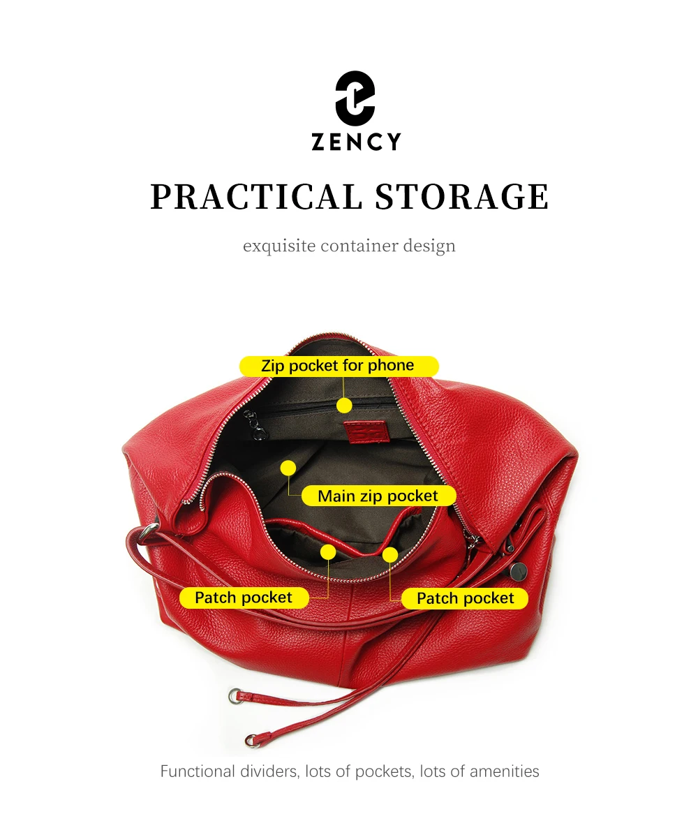 Zency 100% Genuine Leather Women Hobo Bag White Lady Tassel Shoulder Bags Classic Red Handbag Crossbody Purse 2024 Trendy