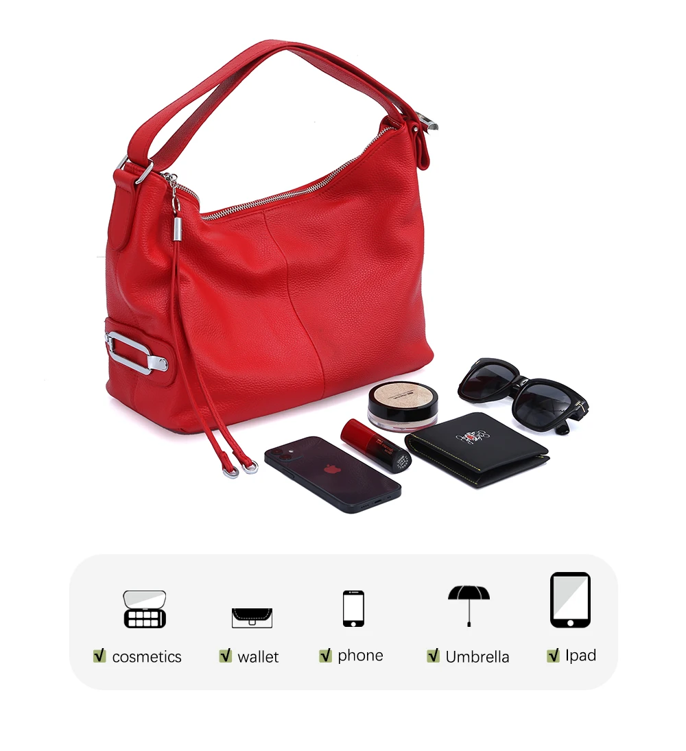 Zency 100% Genuine Leather Women Hobo Bag White Lady Tassel Shoulder Bags Classic Red Handbag Crossbody Purse 2024 Trendy