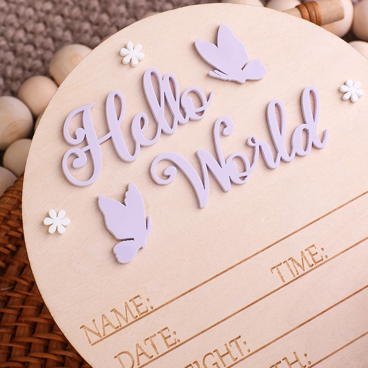 Ylsteed Hello World Newborn Name Sign Wooden Baby Announcement Sign Butterfly Arrival Announcement Sign for Hospital Baby Props