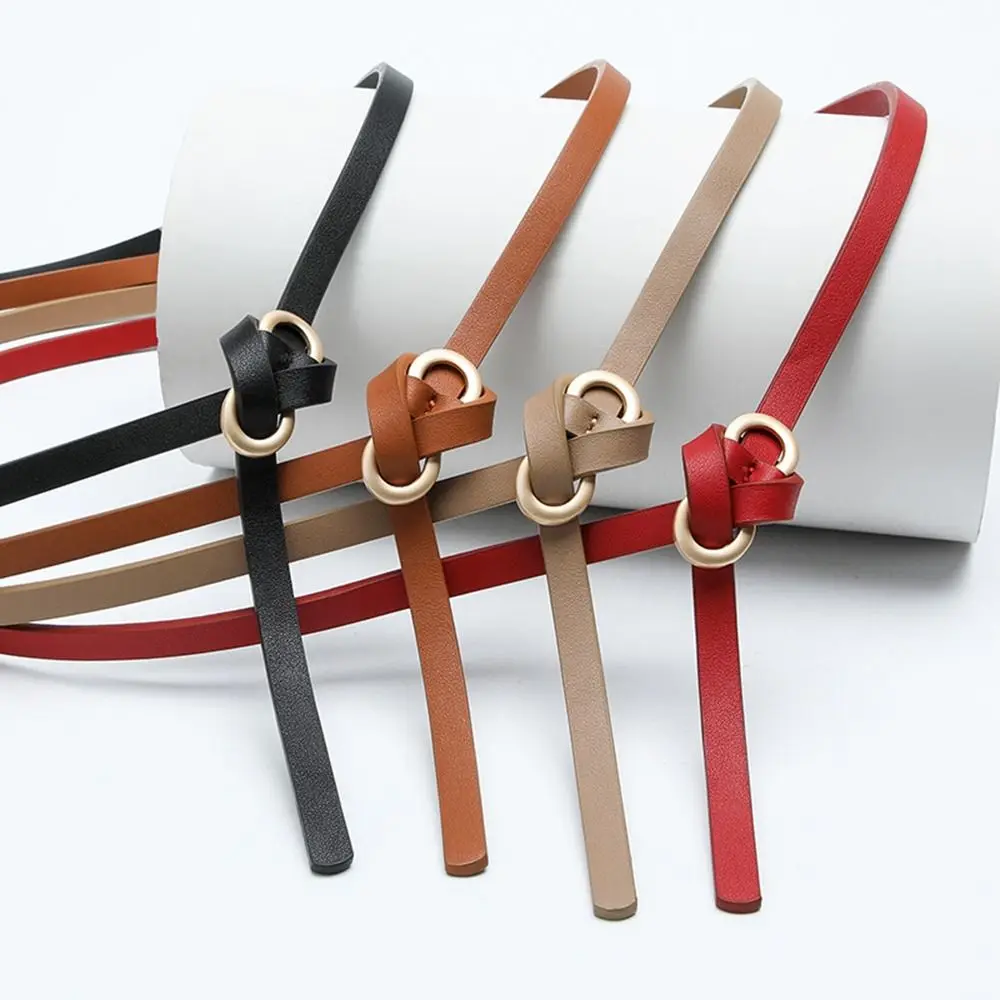 Ladies Shirt Dress Thin Waistband Solid Color 8-Shaped Buckle Belts Accessories