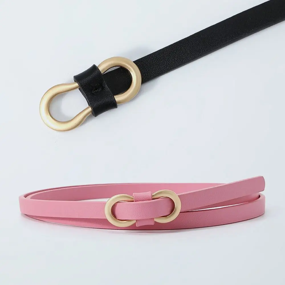 Ladies Shirt Dress Thin Waistband Solid Color 8-Shaped Buckle Belts Accessories