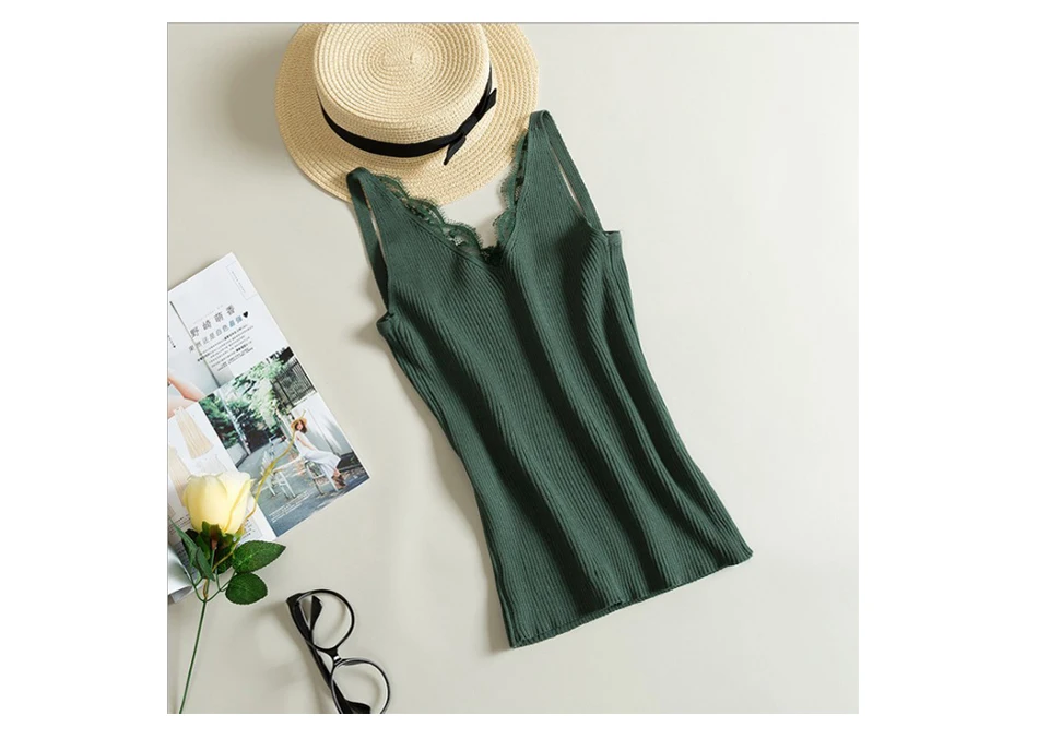 2026 Women Hook Flower Lace Tank solid Stitching V-neck Camis Female Knitted Short Slim Sleeveless Shirt Tank Casual Tops
