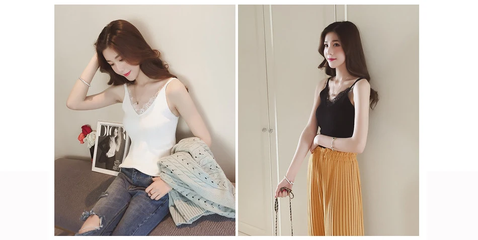 2026 Women Hook Flower Lace Tank solid Stitching V-neck Camis Female Knitted Short Slim Sleeveless Shirt Tank Casual Tops