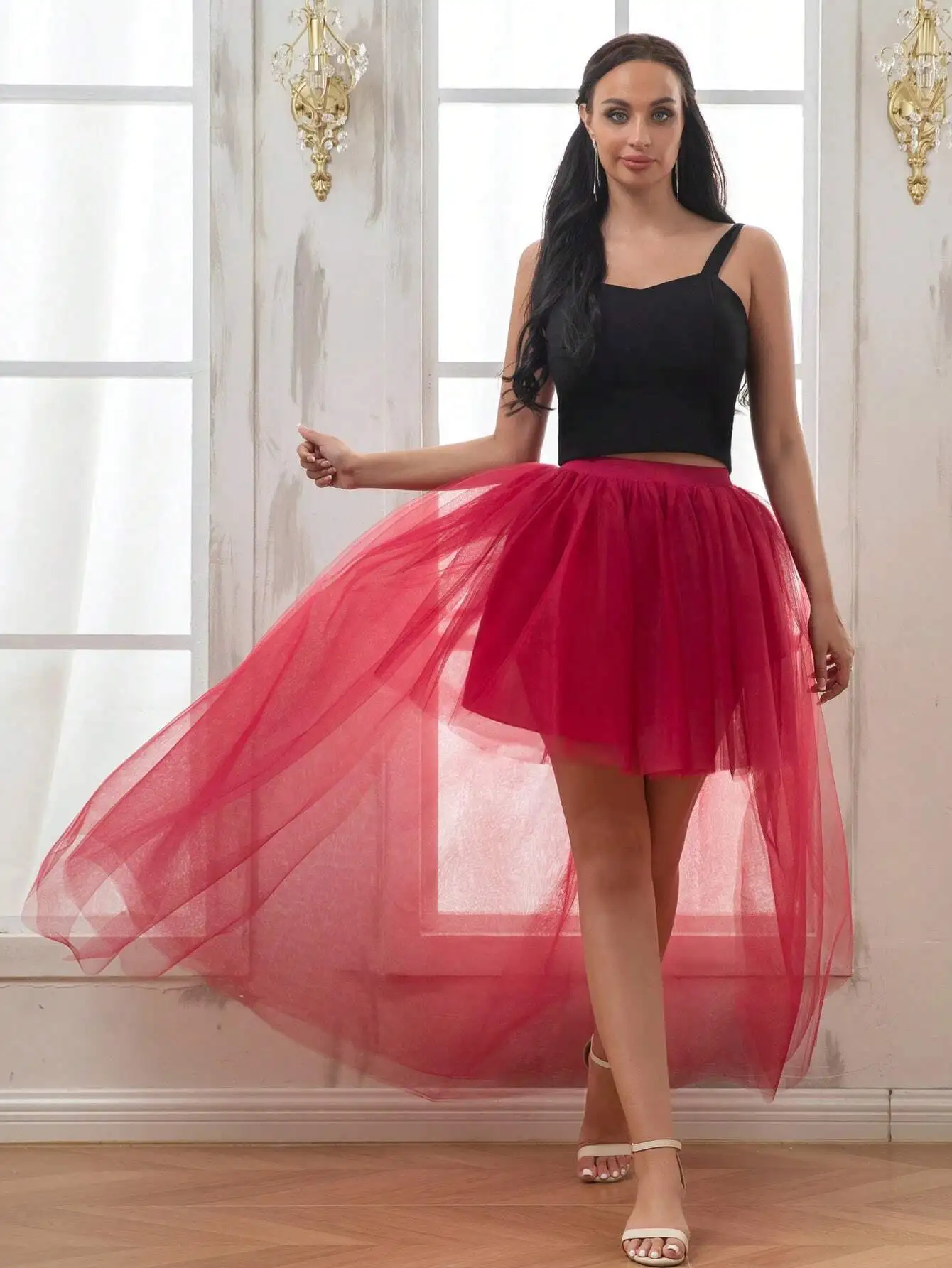 BABYONLINE Waist Cinching  Flattering Petticoat For Women Long Tulle Skirt, Adult Waves Underskirt Cocktail TUTU Skirt Goth