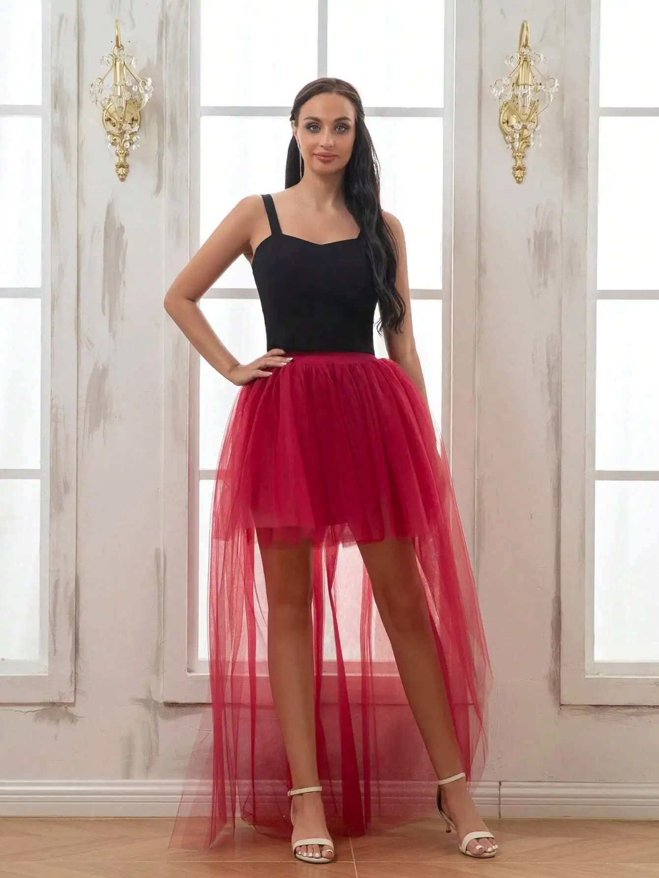 BABYONLINE Waist Cinching  Flattering Petticoat For Women Long Tulle Skirt, Adult Waves Underskirt Cocktail TUTU Skirt Goth