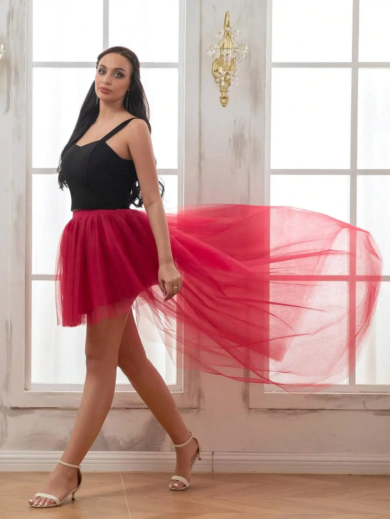 BABYONLINE Waist Cinching  Flattering Petticoat For Women Long Tulle Skirt, Adult Waves Underskirt Cocktail TUTU Skirt Goth