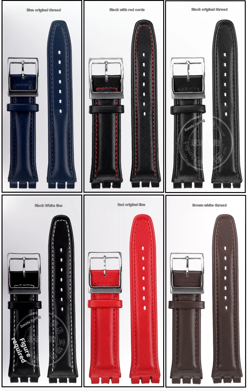 High quality 17mm 19mm Genuine Leather Watch Strap Men women WatchBand for Swatch YCS YAS YGS Wrist Band Metal buckle Bracelet