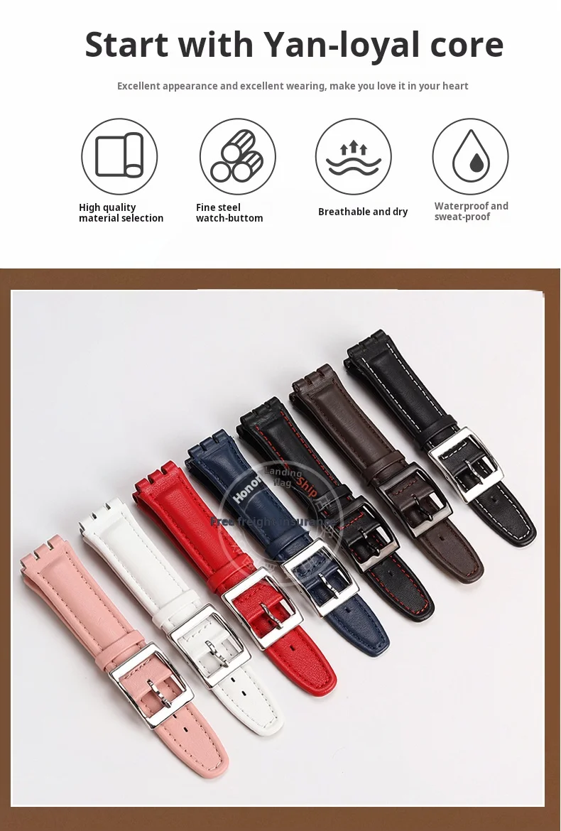 High quality 17mm 19mm Genuine Leather Watch Strap Men women WatchBand for Swatch YCS YAS YGS Wrist Band Metal buckle Bracelet