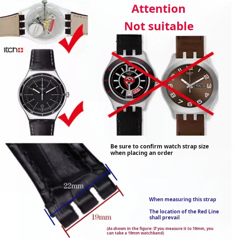 High quality 17mm 19mm Genuine Leather Watch Strap Men women WatchBand for Swatch YCS YAS YGS Wrist Band Metal buckle Bracelet