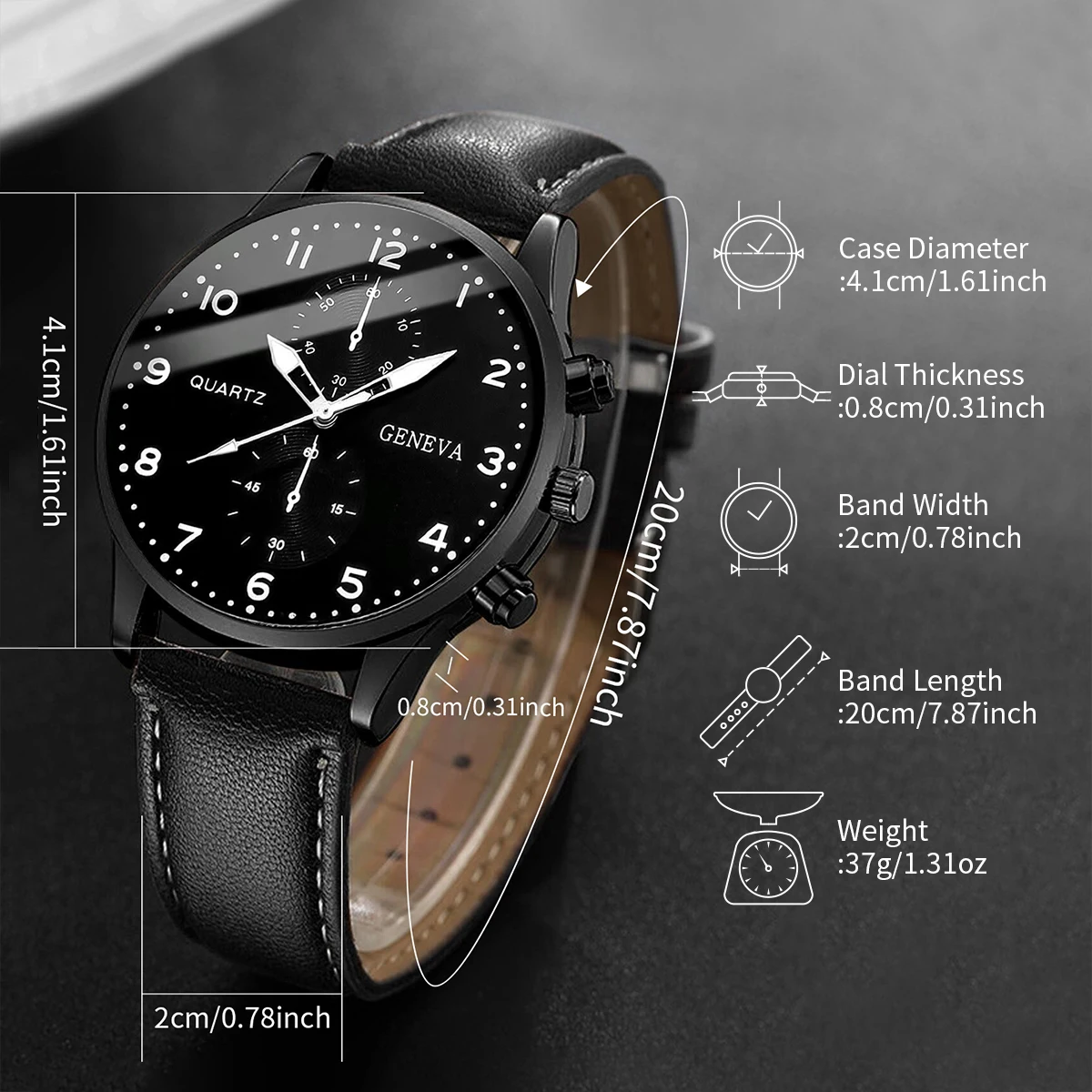 5PCS/Set Men's Business Watches Fashion Arabic Dial Leather Band Quartz Watch Bracelets Set(Without Box)