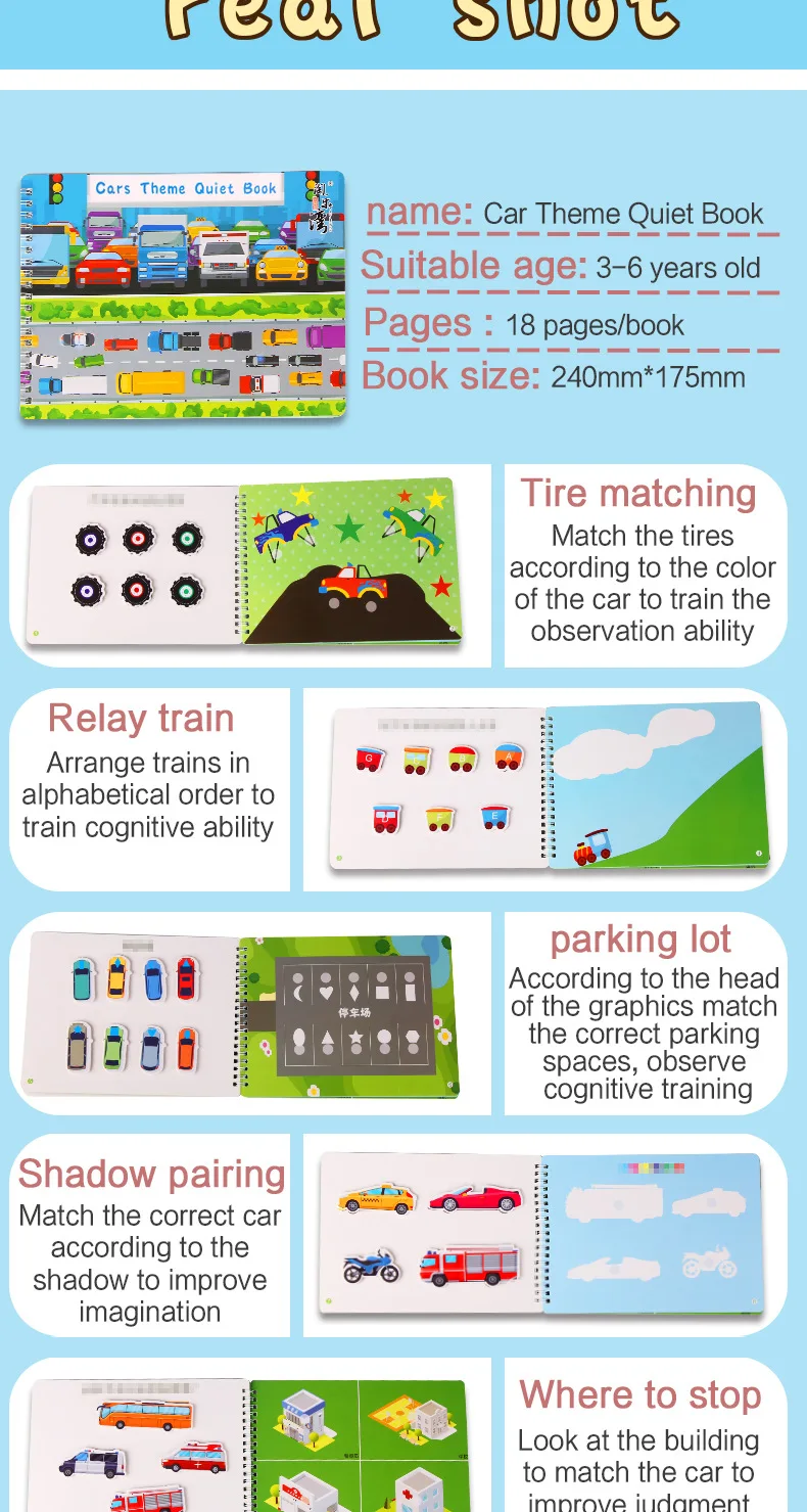 Montessori Baby Busy Sticker Book 3D Farm Life Fruit Car Theme Quiet Book Early Education Learning Fine Motor Training Baby Toy