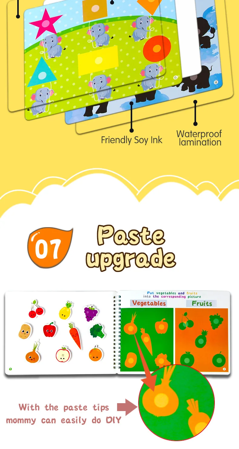 Montessori Baby Busy Sticker Book 3D Farm Life Fruit Car Theme Quiet Book Early Education Learning Fine Motor Training Baby Toy