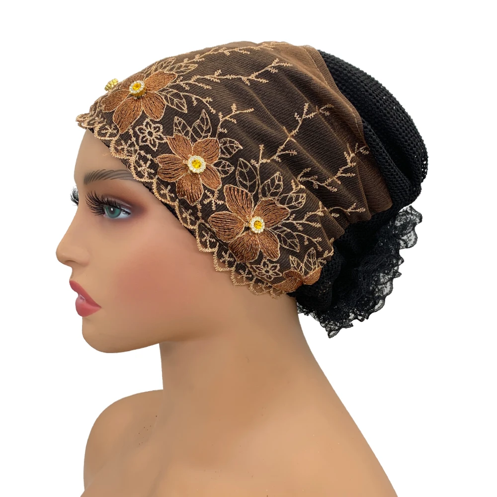 Rhinestone Embroidery Women Head Turban Muslim Female Hat Cancer Chemo Cap African Head Wraps Bonnet