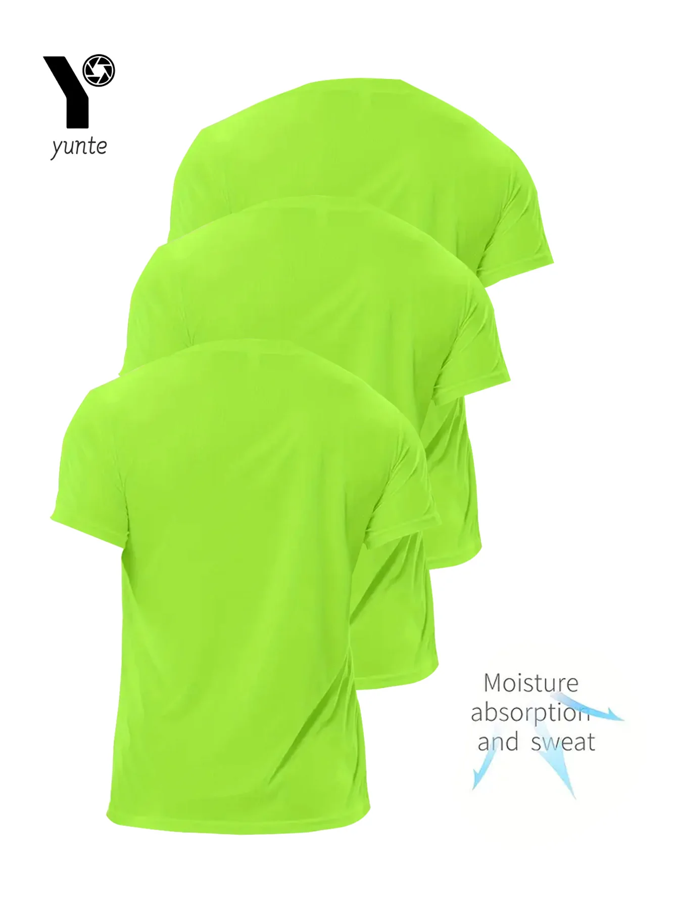 Crew T-Shirt 3Pcs Fluorescent Green Ultralight Men Quick Dry Breathable Sweat Shirt for Fitness Gym and Running Light Plaid Quic