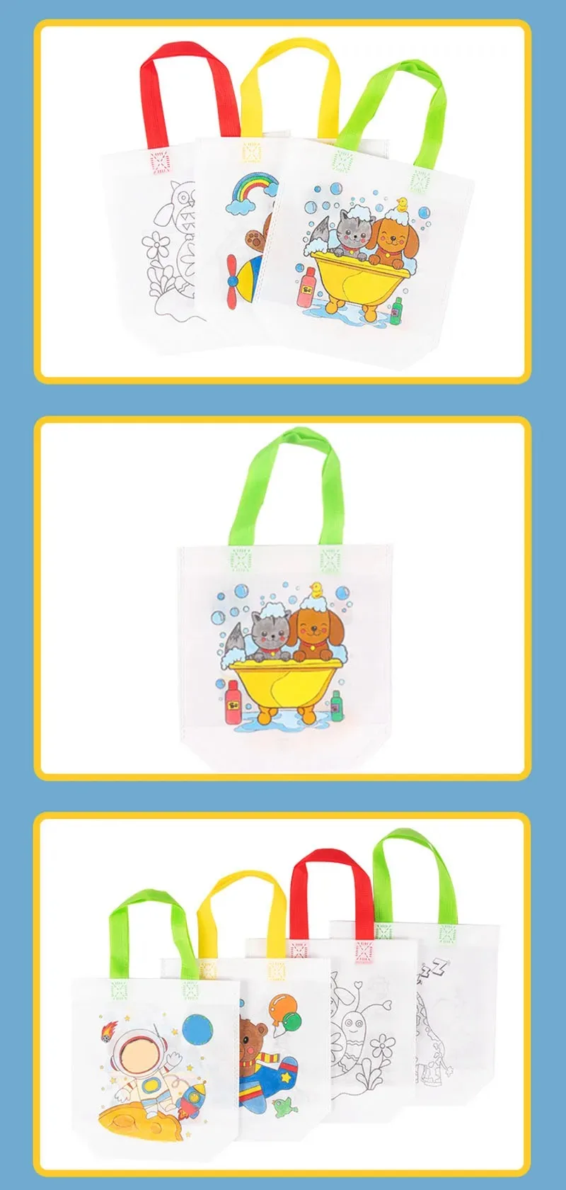 DIY /Coloring Goodie Bags with Coloring Markers Party Gift Bags for Kids Toy Storage Bag Eco Non-Woven Fabric Shopping Bags