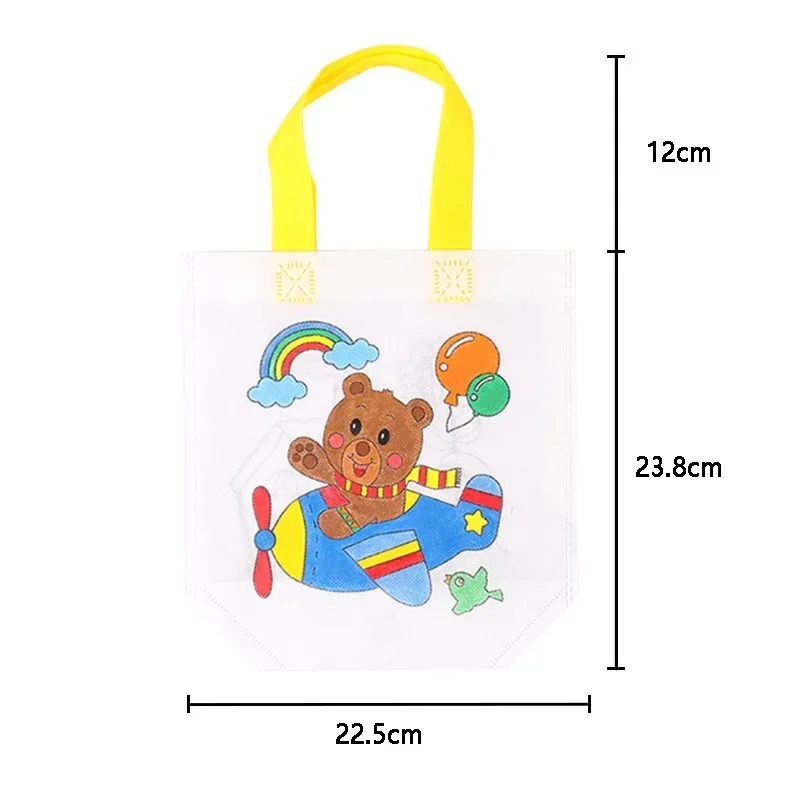 DIY /Coloring Goodie Bags with Coloring Markers Party Gift Bags for Kids Toy Storage Bag Eco Non-Woven Fabric Shopping Bags