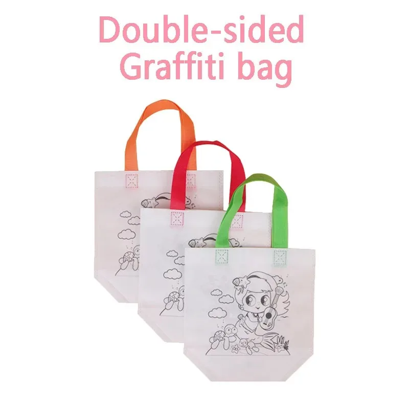 DIY /Coloring Goodie Bags with Coloring Markers Party Gift Bags for Kids Toy Storage Bag Eco Non-Woven Fabric Shopping Bags