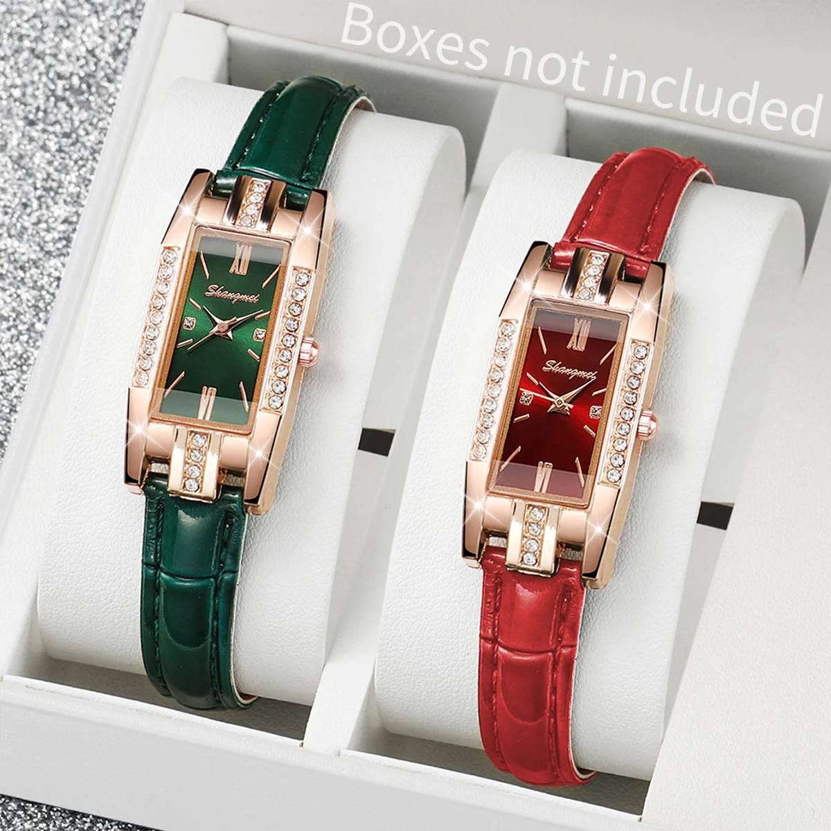 2PCS/Set Women's Watches Fashion Rectangle Leather Band Quartz Watch(Without Box)