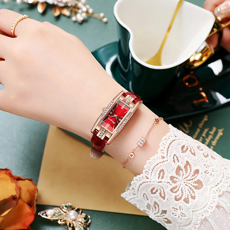 2PCS/Set Women's Watches Fashion Rectangle Leather Band Quartz Watch(Without Box)