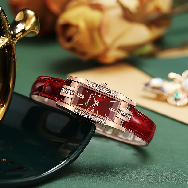 2PCS/Set Women's Watches Fashion Rectangle Leather Band Quartz Watch(Without Box)