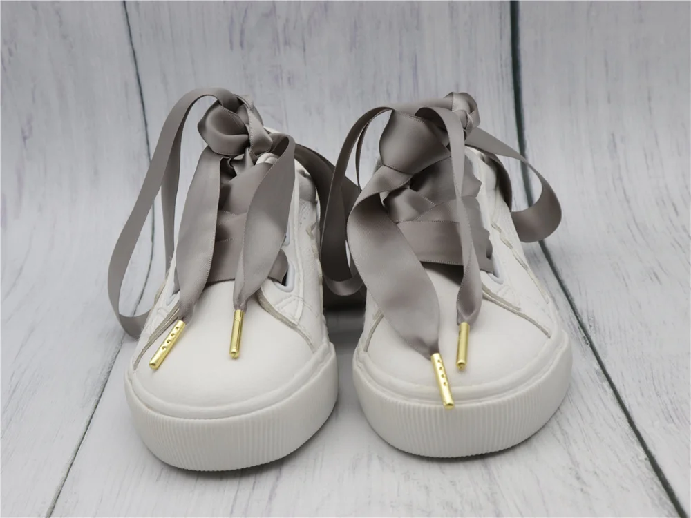 22mm Wide Colorful Ribbon Shoelaces with Golden Metal Tip for Laces End Satin Personalization Free Installation Zapatillas Mujer