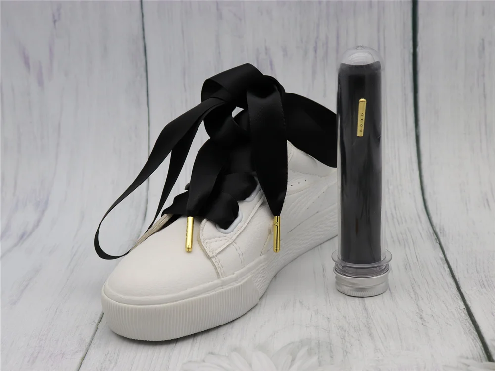 22mm Wide Colorful Ribbon Shoelaces with Golden Metal Tip for Laces End Satin Personalization Free Installation Zapatillas Mujer