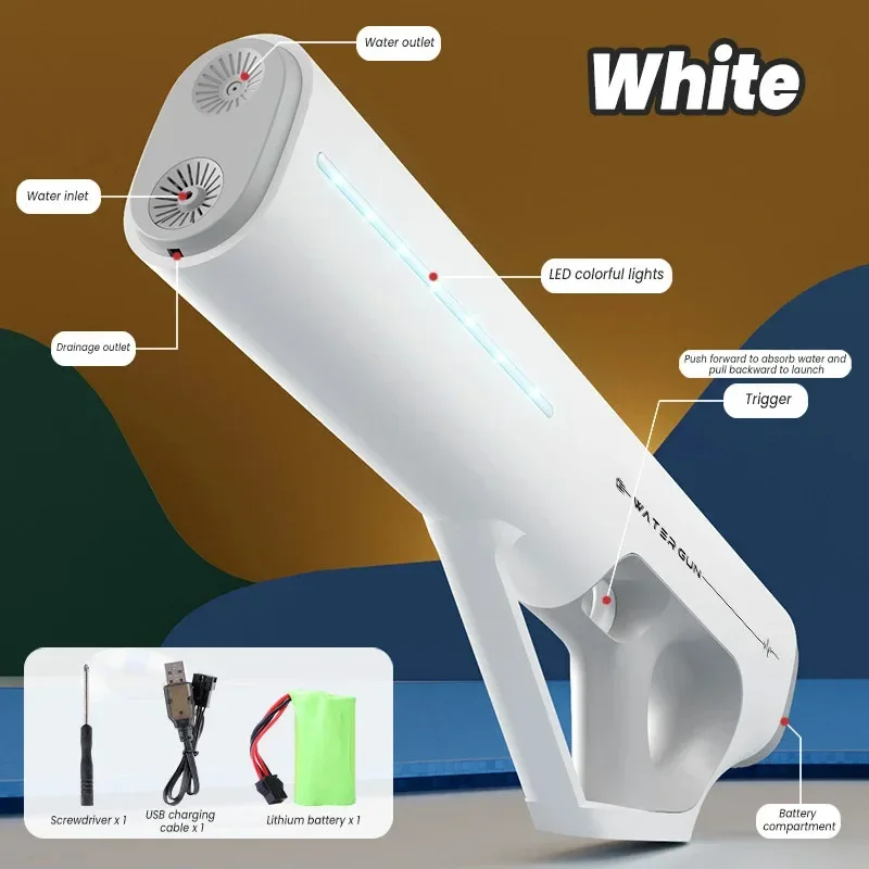 Powerful Automatic Water Gun Toy With LED Water Absorption High Pressure Electric Pistol Spray Blaster Pool Toys for Kids Adult
