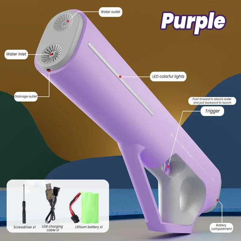 Powerful Automatic Water Gun Toy With LED Water Absorption High Pressure Electric Pistol Spray Blaster Pool Toys for Kids Adult