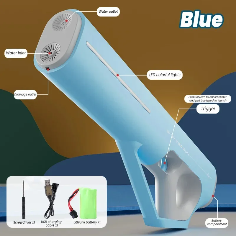 Powerful Automatic Water Gun Toy With LED Water Absorption High Pressure Electric Pistol Spray Blaster Pool Toys for Kids Adult