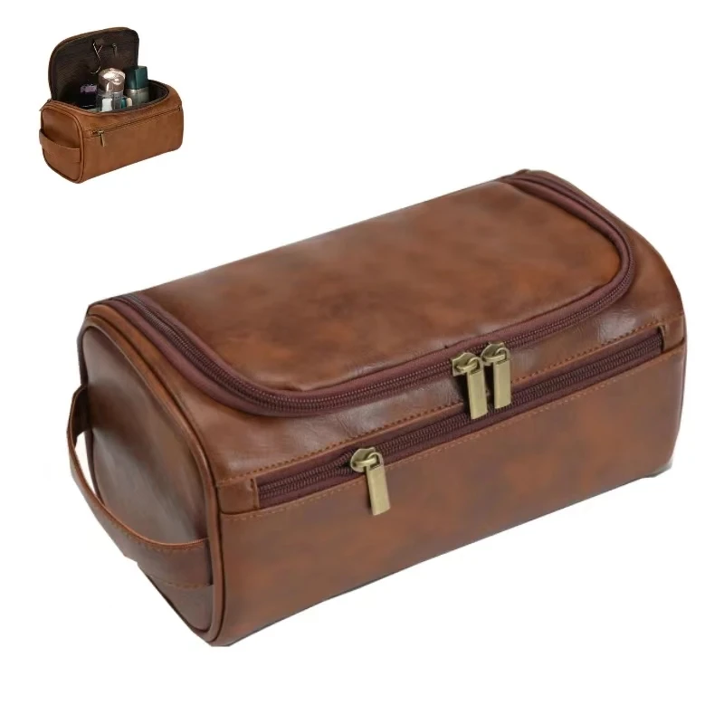 Leather Toiletry Bag for Men Women Dopp Kit Mens Hanging Toiletry Bag Travel Toiletry Bag for Traveling Large Cosmetic Bag for T