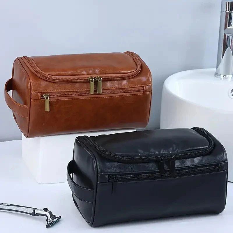 Leather Toiletry Bag for Men Women Dopp Kit Mens Hanging Toiletry Bag Travel Toiletry Bag for Traveling Large Cosmetic Bag for T