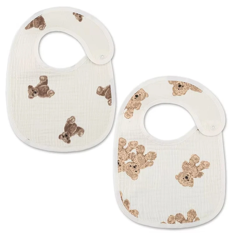 2pcs Newborn Baby Cotton Gauze Bibs Waterproof Infant Boys Girls Burp Cloths Printing Scarf Toddler Saliva Towel Feeding Stuff