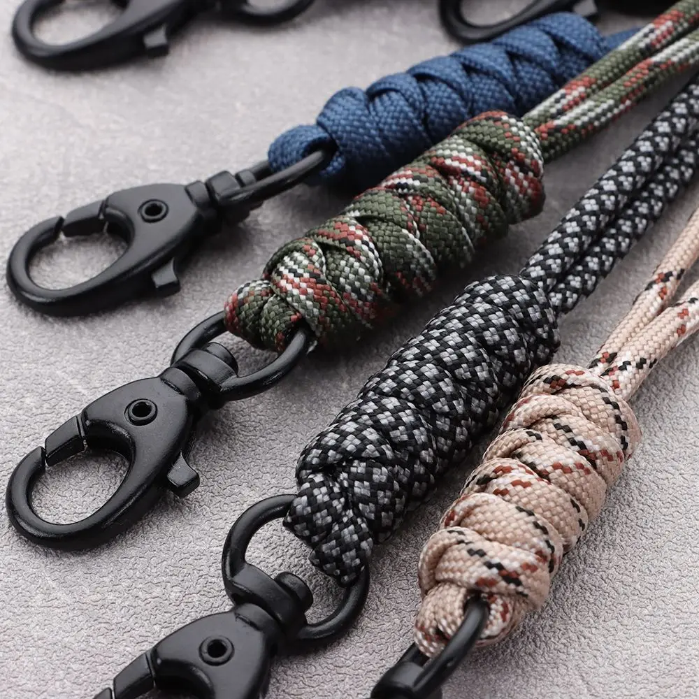 Paracord Keychain Lanyard Rotatable Buckle High Strength Parachute Cord Emergency Survival Backpack Triangle Key Ring Neck