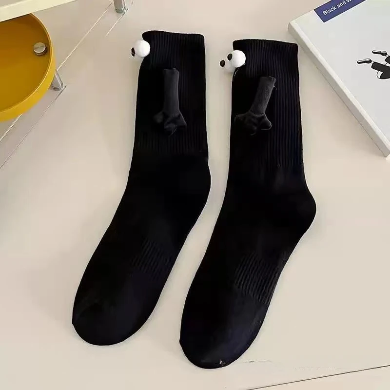 1Pair Creative Couple Socks Magnetic Socks with Eyes and Hands Mid Tube Sweat-absorbing Stockings Cartoon Lovers Friends Socks