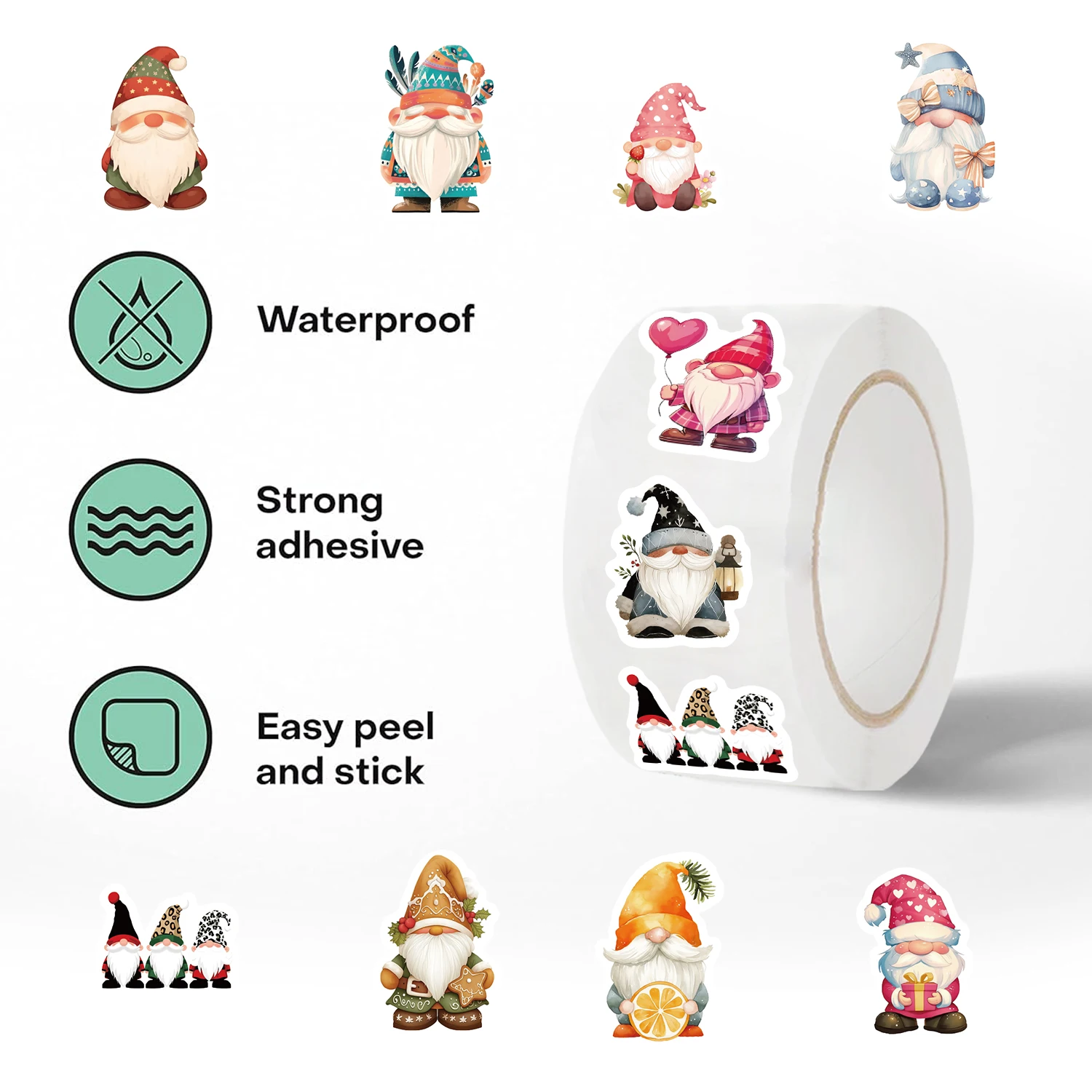 500PCS Gnome Stickers Roll Stickers Circular Sealing Stickers Decorative DIY Graffiti Luggage Stickers Children's Toys