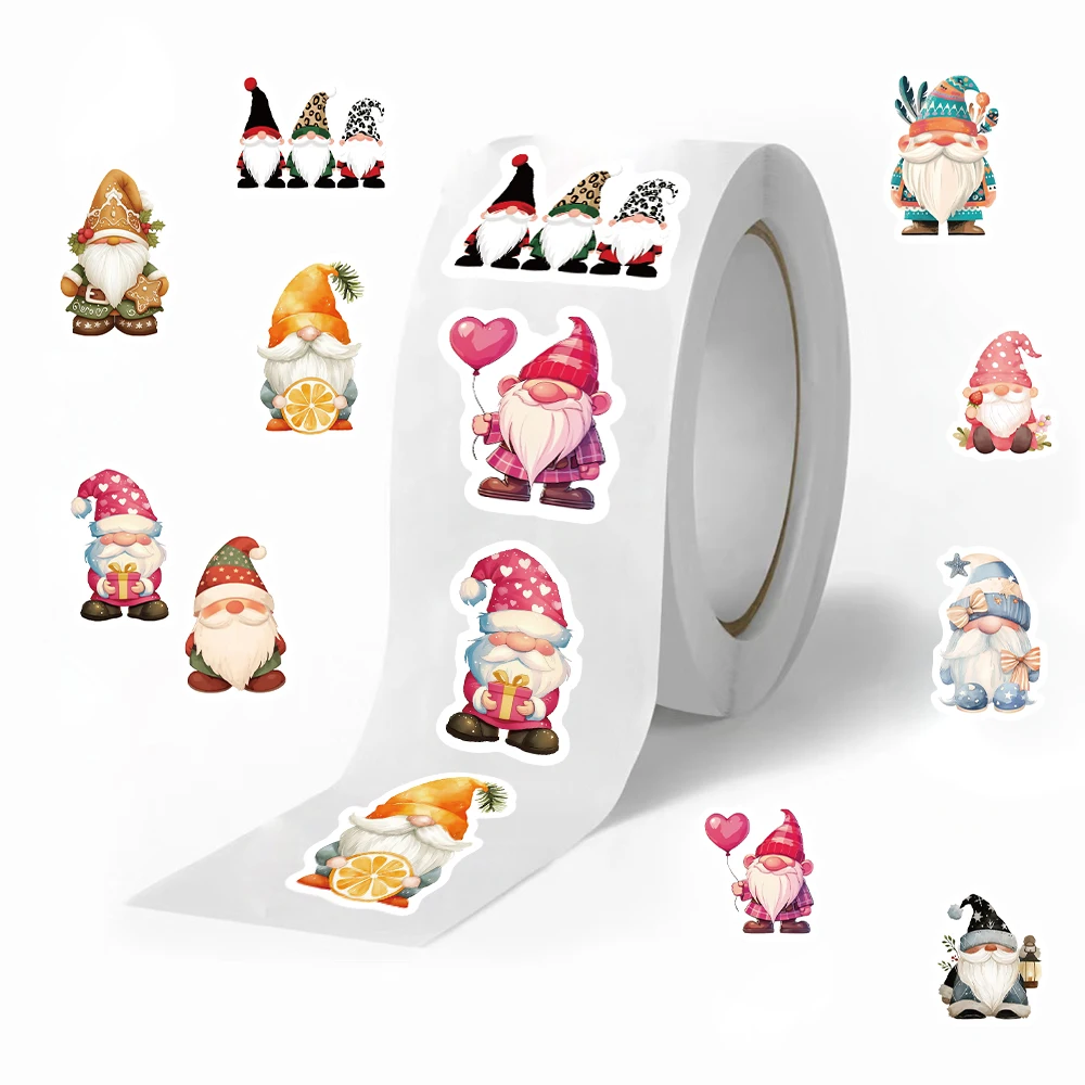 500PCS Gnome Stickers Roll Stickers Circular Sealing Stickers Decorative DIY Graffiti Luggage Stickers Children's Toys
