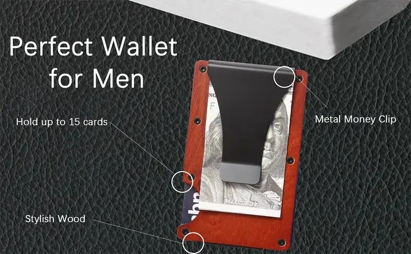 Minimalist Wallet for Men & Women - Slim RFID Wallet, Credit Card Holder & Money Clip, Easily Removable Money & Cards (Walnut)