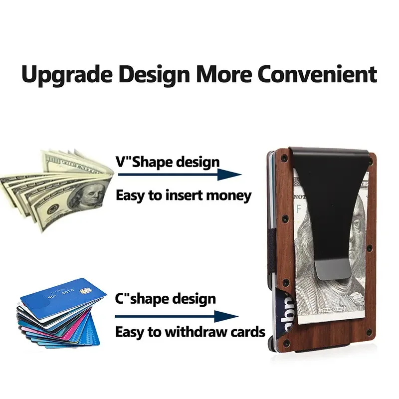 Minimalist Wallet for Men & Women - Slim RFID Wallet, Credit Card Holder & Money Clip, Easily Removable Money & Cards (Walnut)