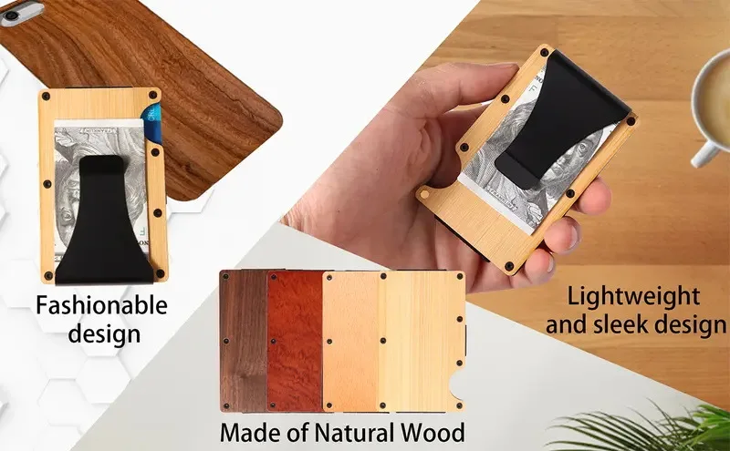 Minimalist Wallet for Men & Women - Slim RFID Wallet, Credit Card Holder & Money Clip, Easily Removable Money & Cards (Walnut)