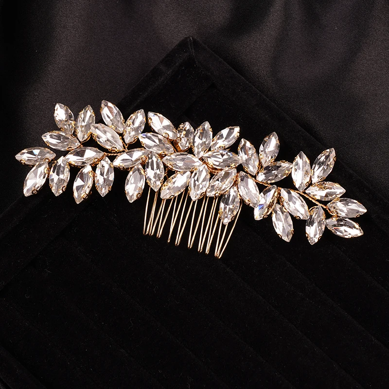 Crystal Rhinestone Hair Combs Rose Gold Silver Color Headpiece For Bride Women Wedding Hair Accessories Head Jewelry