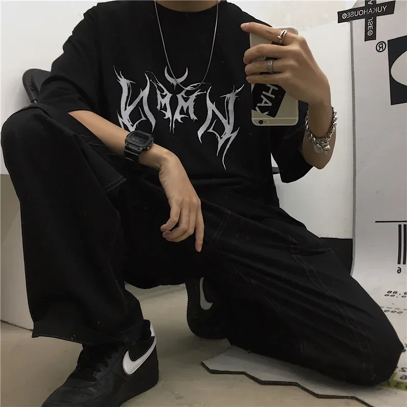 Women T Shirt Hip-Hop Loose Punk Letter Print Tops Tee Black T-shirt Female Summer T-shirt Graphic Tee Female Cute Tops Tee