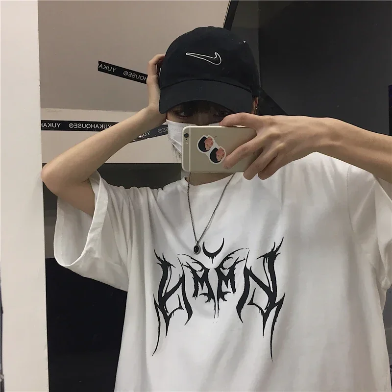 Women T Shirt Hip-Hop Loose Punk Letter Print Tops Tee Black T-shirt Female Summer T-shirt Graphic Tee Female Cute Tops Tee