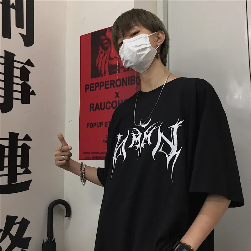 Women T Shirt Hip-Hop Loose Punk Letter Print Tops Tee Black T-shirt Female Summer T-shirt Graphic Tee Female Cute Tops Tee