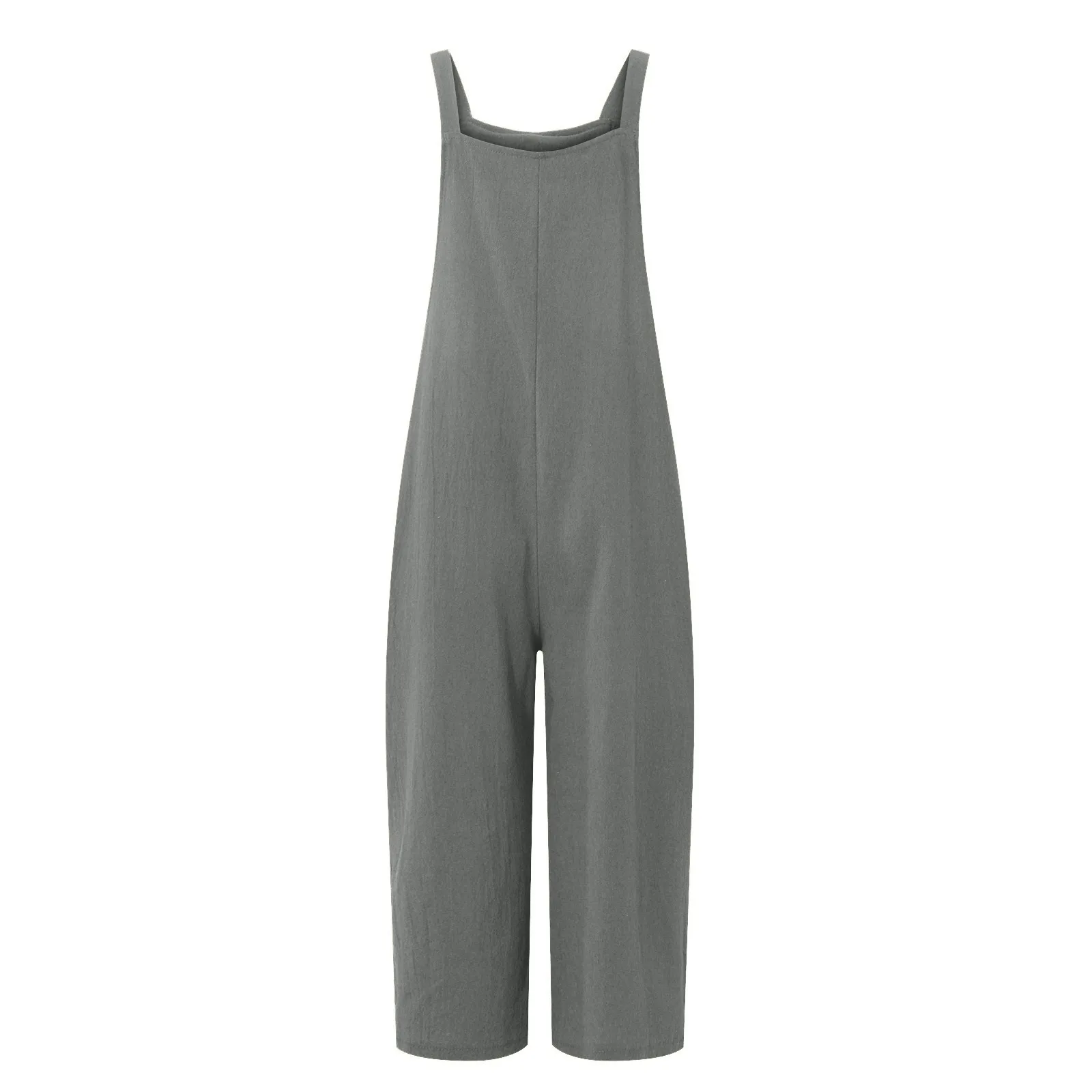 Solid Color Women Loose Cotton Linen Jumpsuit Sleeveless Harem Overalls Jumpsuits Loose Vintage Pants Femme Clothes