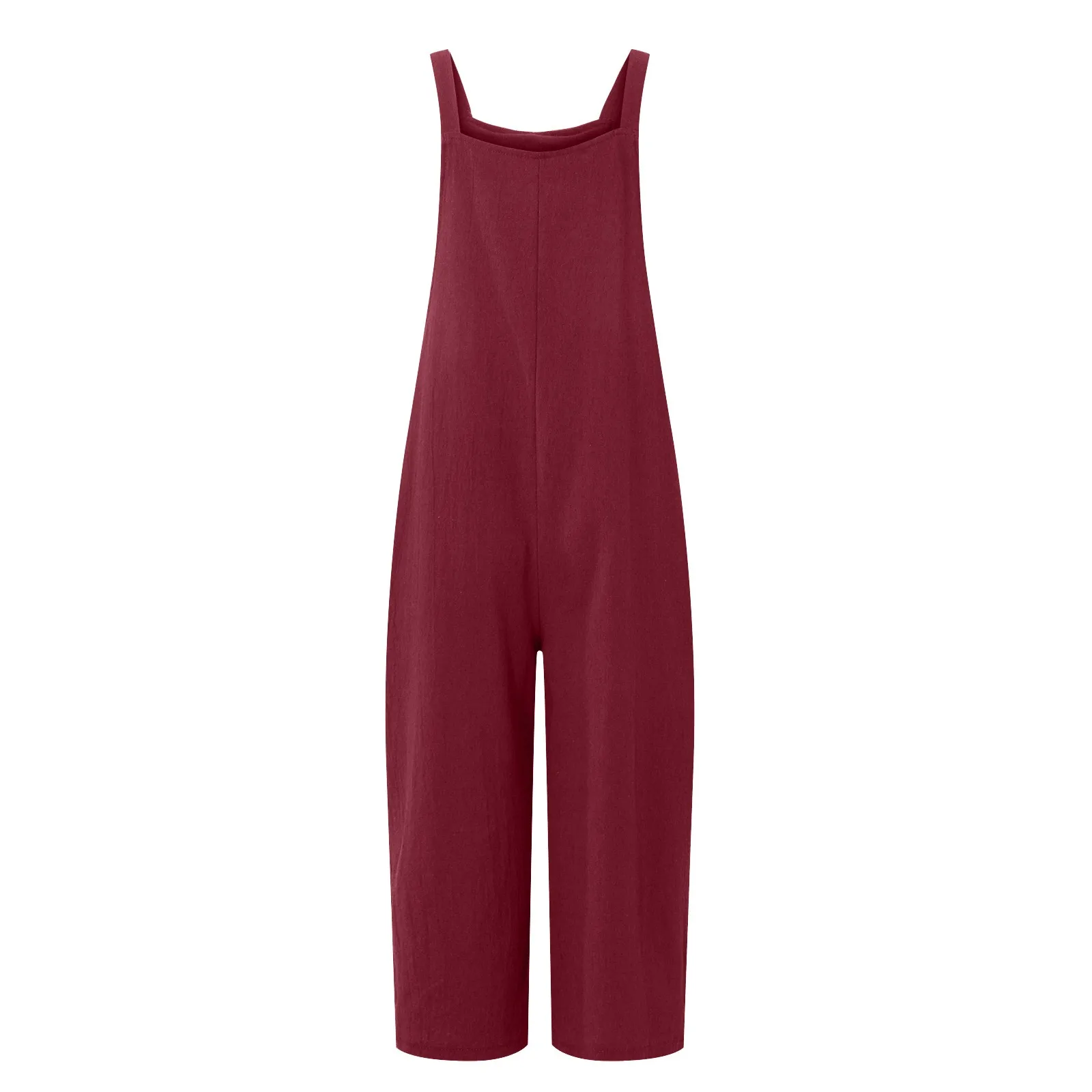 Solid Color Women Loose Cotton Linen Jumpsuit Sleeveless Harem Overalls Jumpsuits Loose Vintage Pants Femme Clothes